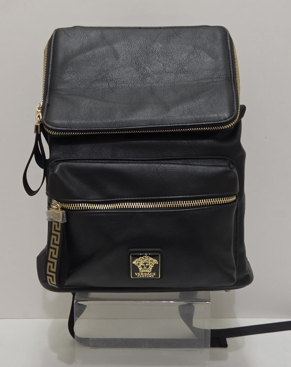 Versace Parfums Black Gold Medusa Greek Key Backpack Bag Pre-Owned 2021